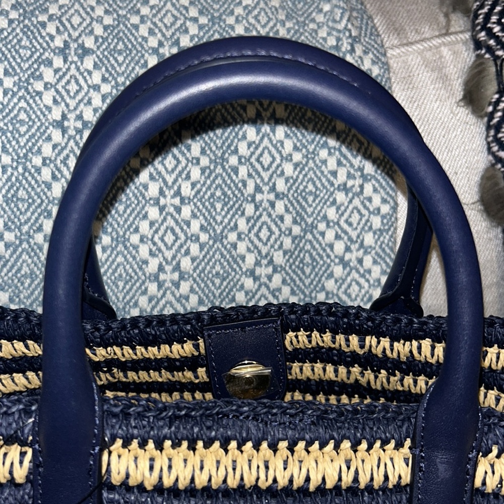 Lauren Ralph Lauren Striped Navy and Natural Woven Tote Bag - Picture 15 of 16